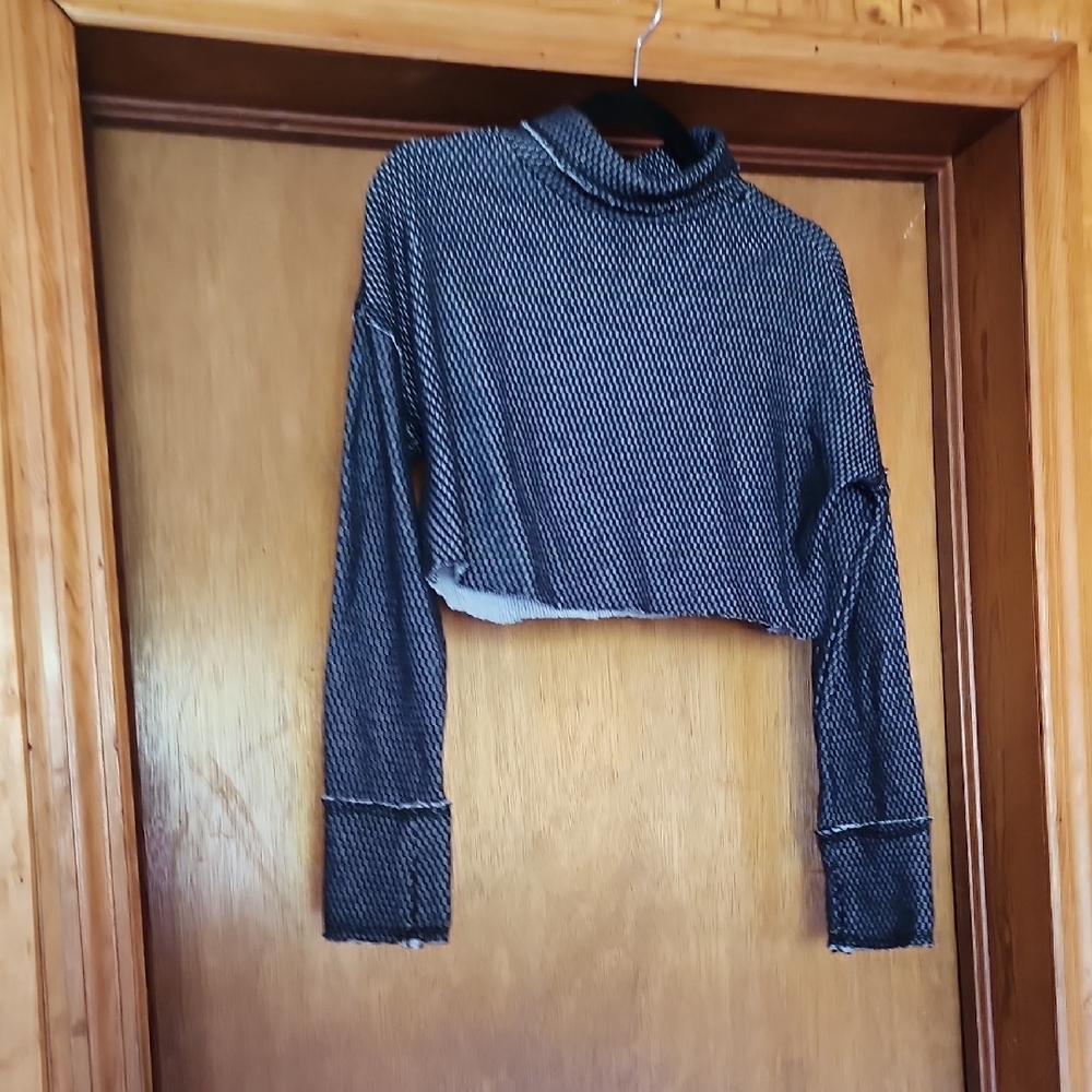 Black and White Cropped Turtleneck Sweater